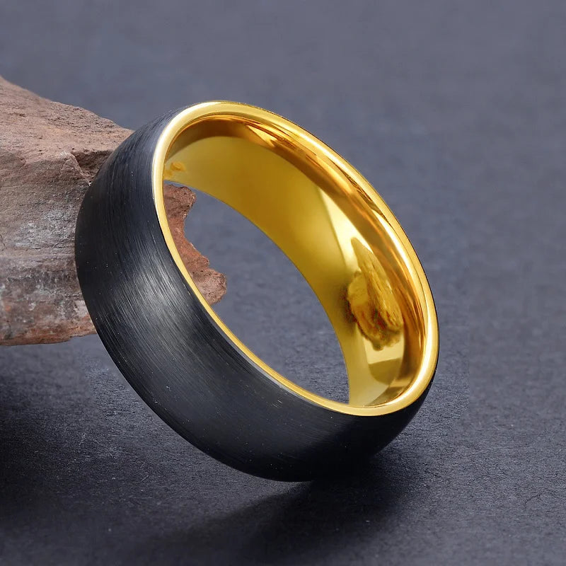 Somen 8mm New Black Inner Tungsten Ring Brushed Gold Color Pure Tungsten Gold Mens Ring Classic Engagement Wedding Bands