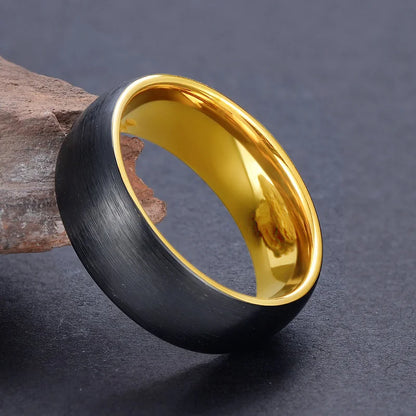Somen 8mm New Black Inner Tungsten Ring Brushed Gold Color Pure Tungsten Gold Mens Ring Classic Engagement Wedding Bands