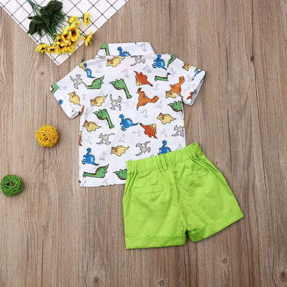 Toddler Baby Boy Clothes Summer Set Multi Dinosaur Print Shirt Tops Short Pants Casual Clothes 2Pcs Outfits-World Bazaar Life