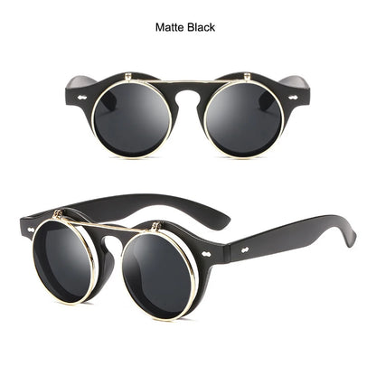 Psacss Round Steampunk Sunglasses Women Men Flip Lens Vintage Brand Designer Women's Retro Sun Glasses UV400 gafas de sol mujer