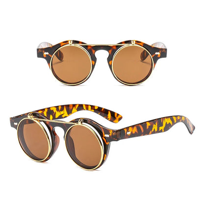 Psacss Round Steampunk Sunglasses Women Men Flip Lens Vintage Brand Designer Women's Retro Sun Glasses UV400 gafas de sol mujer