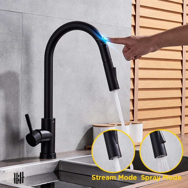 Pull-Out Sensor Black Kitchen Faucet Touch Control Mixer Tap - World Bazaar Life