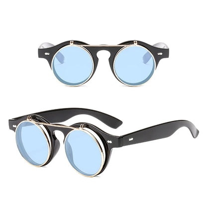 Psacss Round Steampunk Sunglasses Women Men Flip Lens Vintage Brand Designer Women's Retro Sun Glasses UV400 gafas de sol mujer