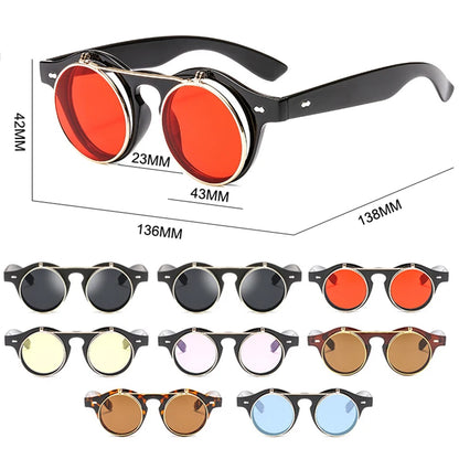 Psacss Round Steampunk Sunglasses Women Men Flip Lens Vintage Brand Designer Women's Retro Sun Glasses UV400 gafas de sol mujer