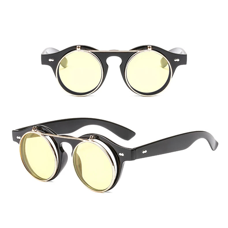 Psacss Round Steampunk Sunglasses Women Men Flip Lens Vintage Brand Designer Women's Retro Sun Glasses UV400 gafas de sol mujer