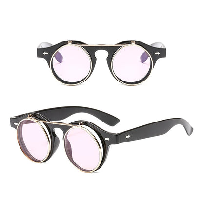 Psacss Round Steampunk Sunglasses Women Men Flip Lens Vintage Brand Designer Women's Retro Sun Glasses UV400 gafas de sol mujer