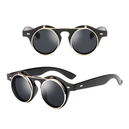 Psacss Round Steampunk Sunglasses Women Men Flip Lens Vintage Brand Designer Women's Retro Sun Glasses UV400 gafas de sol mujer