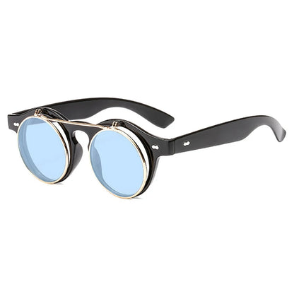Psacss Round Steampunk Sunglasses Women Men Flip Lens Vintage Brand Designer Women's Retro Sun Glasses UV400 gafas de sol mujer