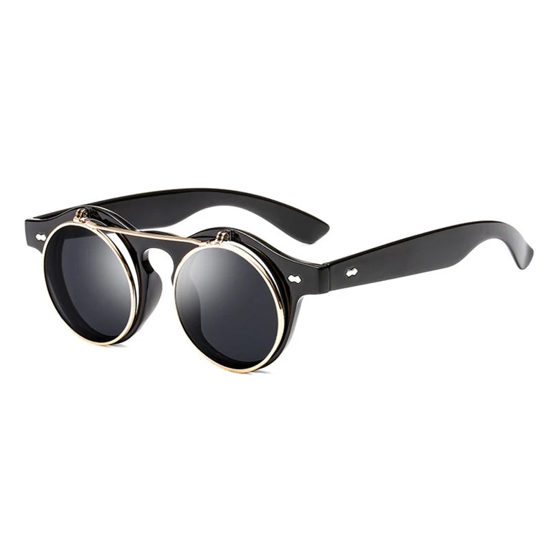 Psacss Round Steampunk Sunglasses Women Men Flip Lens Vintage Brand Designer Women's Retro Sun Glasses UV400 gafas de sol mujer