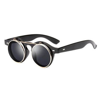 Psacss Round Steampunk Sunglasses Women Men Flip Lens Vintage Brand Designer Women's Retro Sun Glasses UV400 gafas de sol mujer