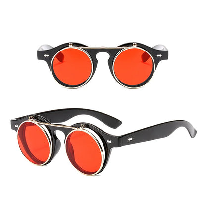 Psacss Round Steampunk Sunglasses Women Men Flip Lens Vintage Brand Designer Women's Retro Sun Glasses UV400 gafas de sol mujer