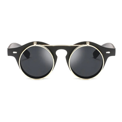 Psacss Round Steampunk Sunglasses Women Men Flip Lens Vintage Brand Designer Women's Retro Sun Glasses UV400 gafas de sol mujer