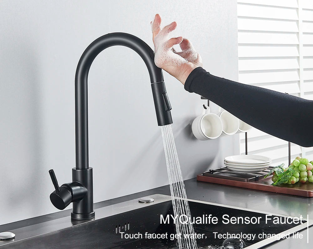 Pull-Out Sensor Black Kitchen Faucet Touch Control Mixer Tap - World Bazaar Life