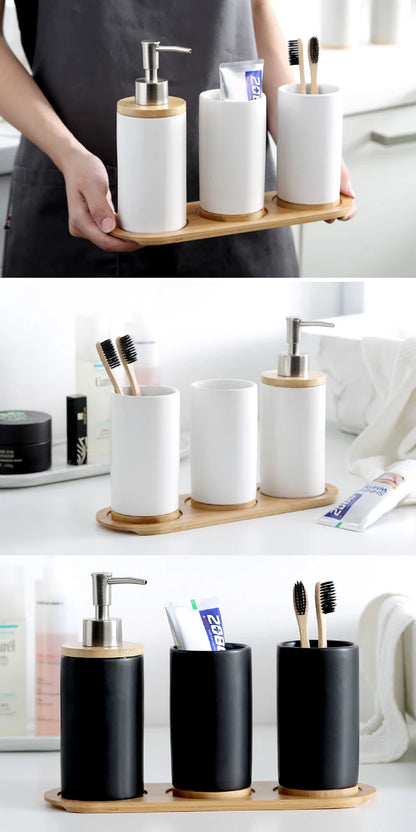 UNTIOR 3PCS Ceramic Bathroom Accessories Set Fashion Soap Dispenser Toothbrush Holder Tumbler Ceramic Household Bathroom Product-World Bazaar Life