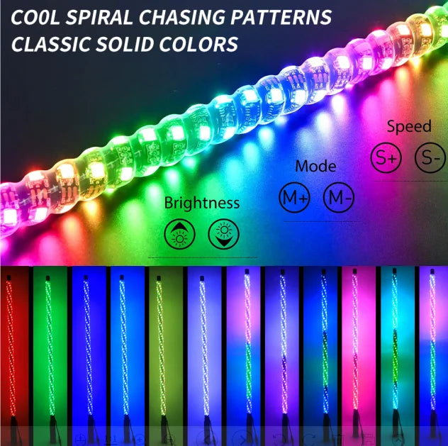 RGB 360° Spiral LED Whip Light for ATV/UTV – IP67, Bluetooth