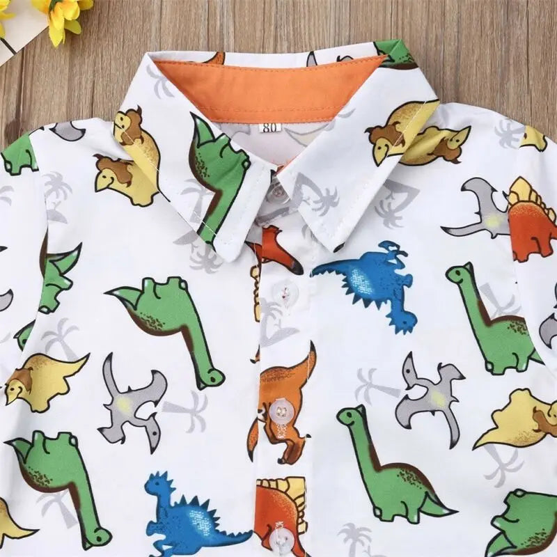Toddler Baby Boy Clothes Summer Set Multi Dinosaur Print Shirt Tops Short Pants Casual Clothes 2Pcs Outfits-World Bazaar Life