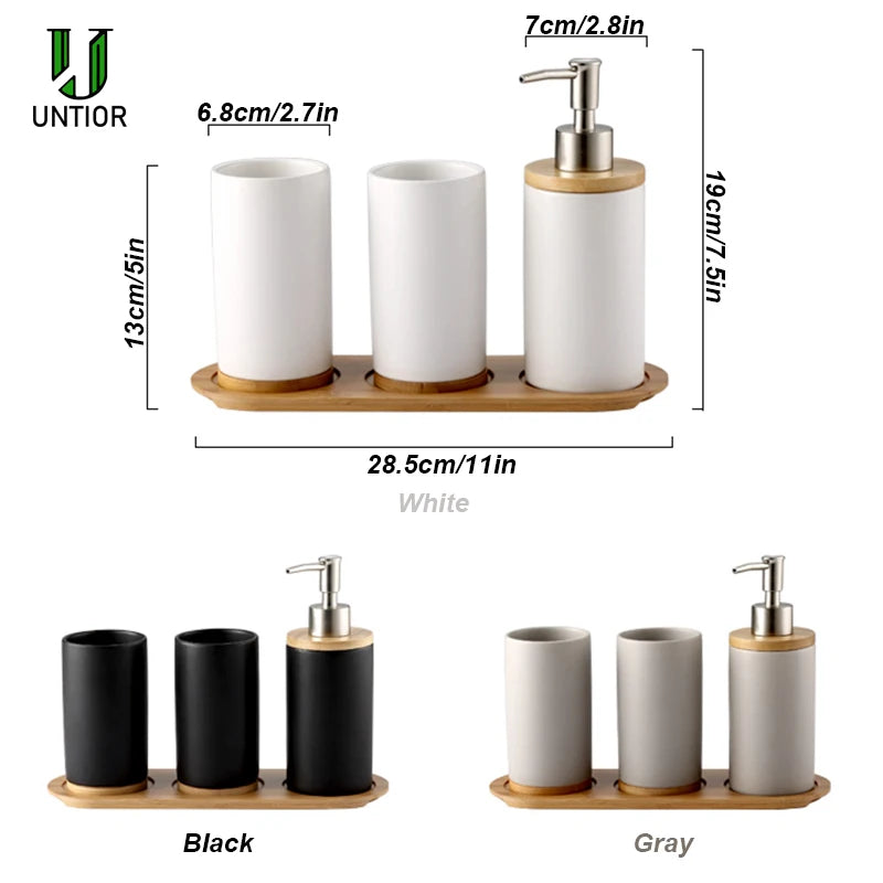 UNTIOR 3PCS Ceramic Bathroom Accessories Set Fashion Soap Dispenser Toothbrush Holder Tumbler Ceramic Household Bathroom Product-World Bazaar Life