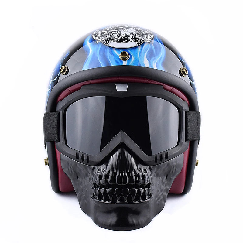 Motorcycle Face Mask Skull Open Face Helmet Mask Anti-UV Dust Helmets Goggles Vintage Mask Men Balaclava Winter Ski Face Shield
