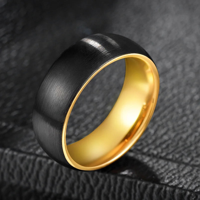 Somen 8mm New Black Inner Tungsten Ring Brushed Gold Color Pure Tungsten Gold Mens Ring Classic Engagement Wedding Bands