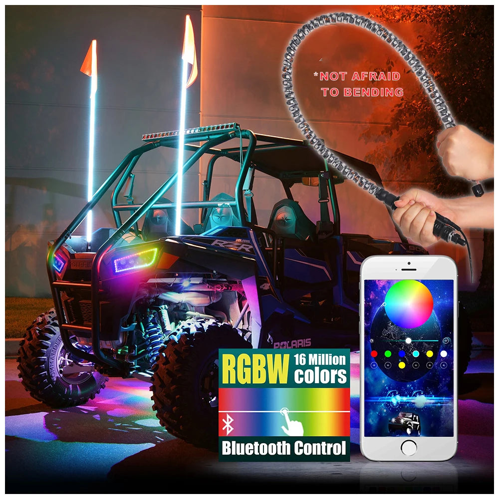 RGB 360° Spiral LED Whip Light for ATV/UTV – IP67, Bluetooth