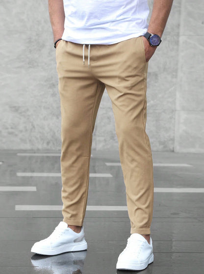 Men's Casual Pants With Pockets Fashion Slim Fit Drawstring Trousers.