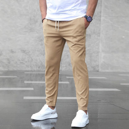 Men's Casual Pants With Pockets Fashion Slim Fit Drawstring Trousers.