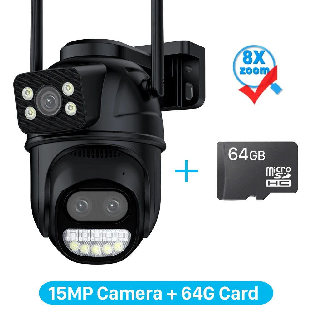 6K 12MP Outdoor Wifi Camera PTZ 8X Optical Zoom Three Lens Dual Screens Video Surveillance 8MP Dual Lens CCTV Security IP Camera-World Bazaar Life