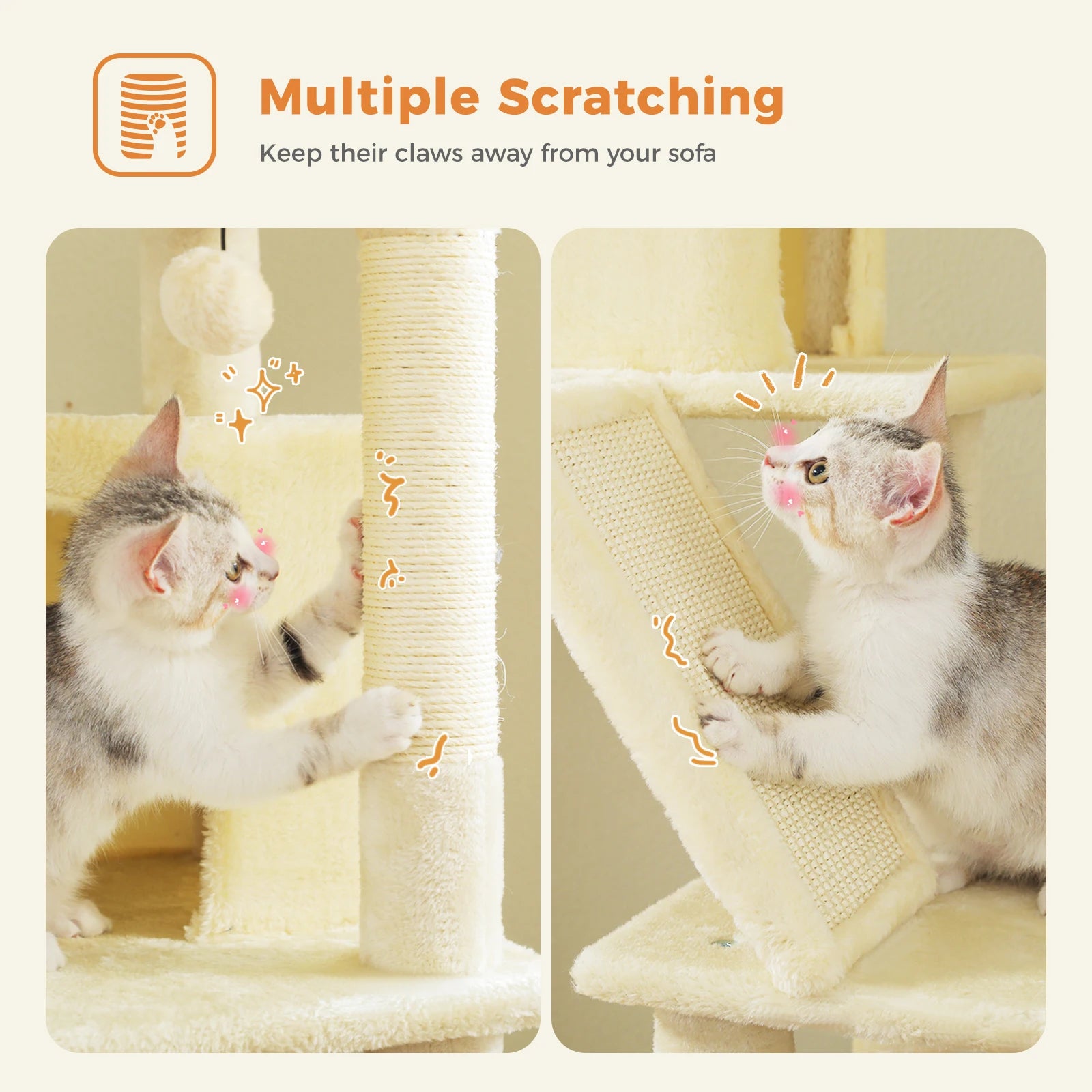 180cm Large Cat Tree Tower with Scratching Post, Hammock & Perch - World Bazaar Life