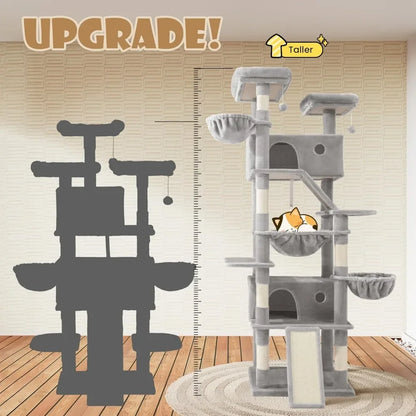 81in Multi-Level Tall Cat Tree Tower with Hammock & Perches for Kitties - World Bazaar Life