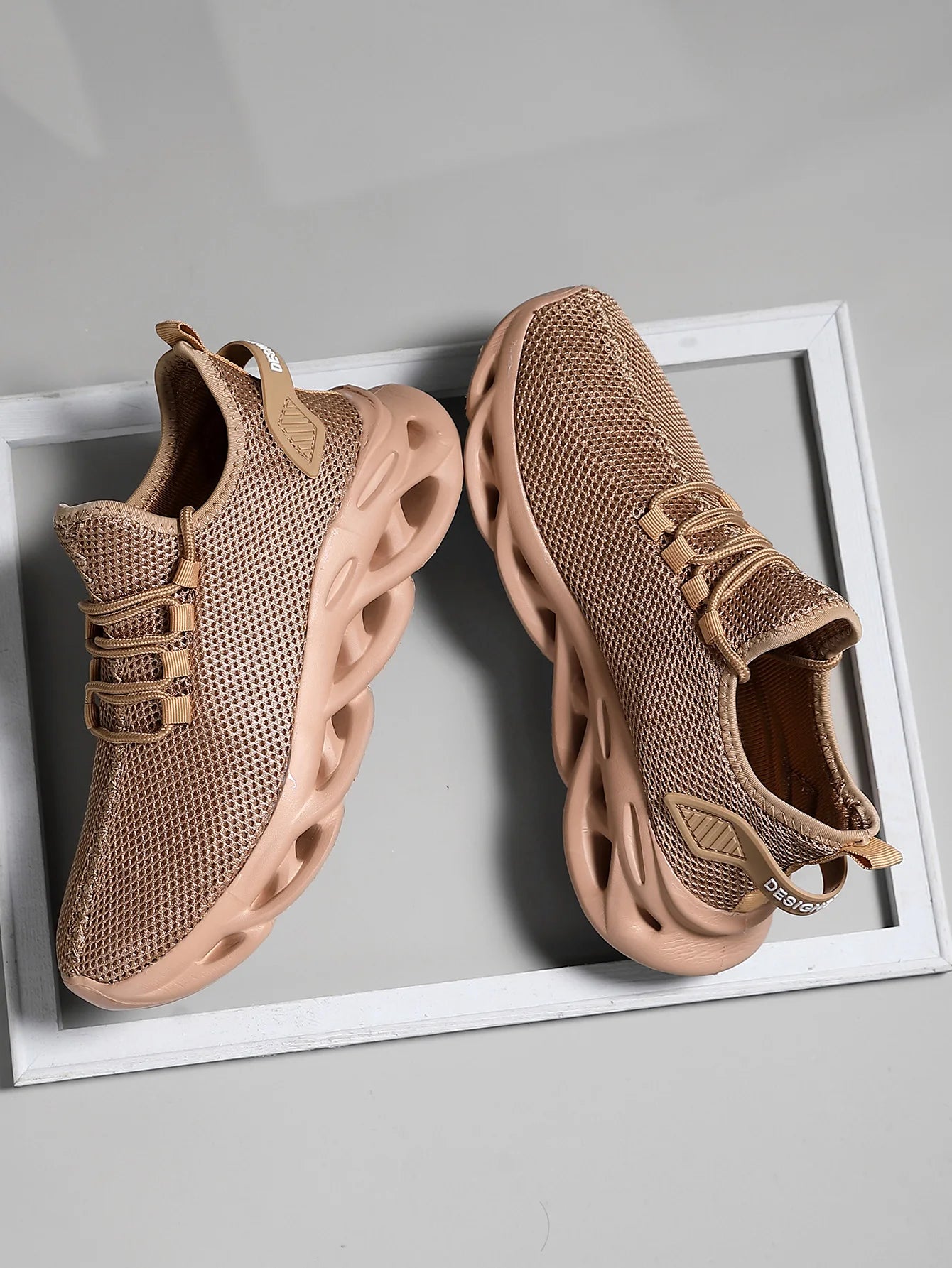 Men Sports Running Black Jogging Shoes Casual Sneakers Brown Outdoor Breathable Mesh Women Light Shock-absorption Black Tennis - World Bazaar Life