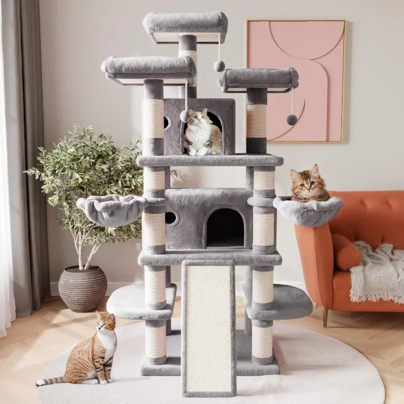 68" Multi-Level Large Cat Tree with Plush Perches & Sisal Scratching Posts - World Bazaar Life
