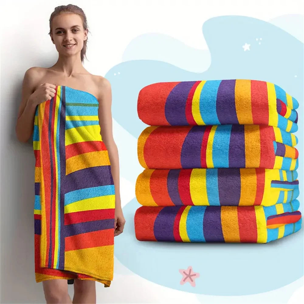 Extra Large Microfiber Beach Towel Soft Quick-Dry & Sand-Free Striped Design For Pool & Beach Swimming Bath Towel-World Bazaar Life