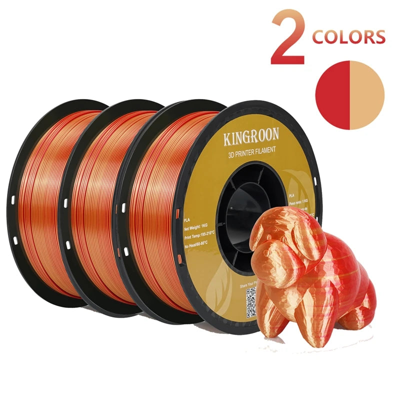 KINGROON Dual-color Silk PLA Filament 1.75mm 2 Color Coextrusion Glossy 3D Printer Filament PLA, 3kg/pack 1kg each spool - World Bazaar Life
