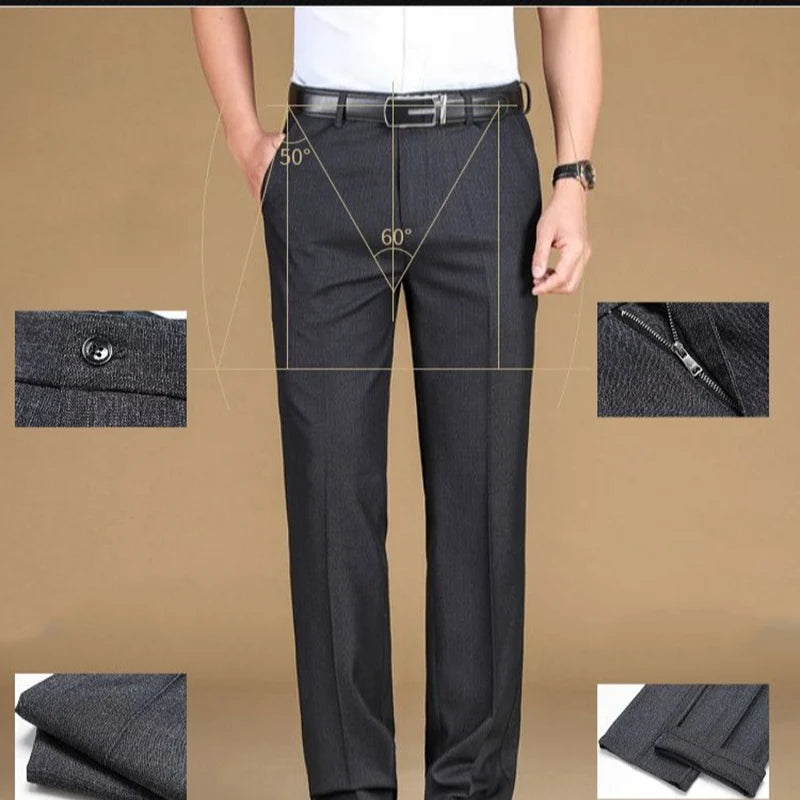 New Men's Classic Straight Leg Business Suit Pants Solid Formal Occasion Office Pants Male High Quality Baggy Trousers Plus Size - World Bazaar Life