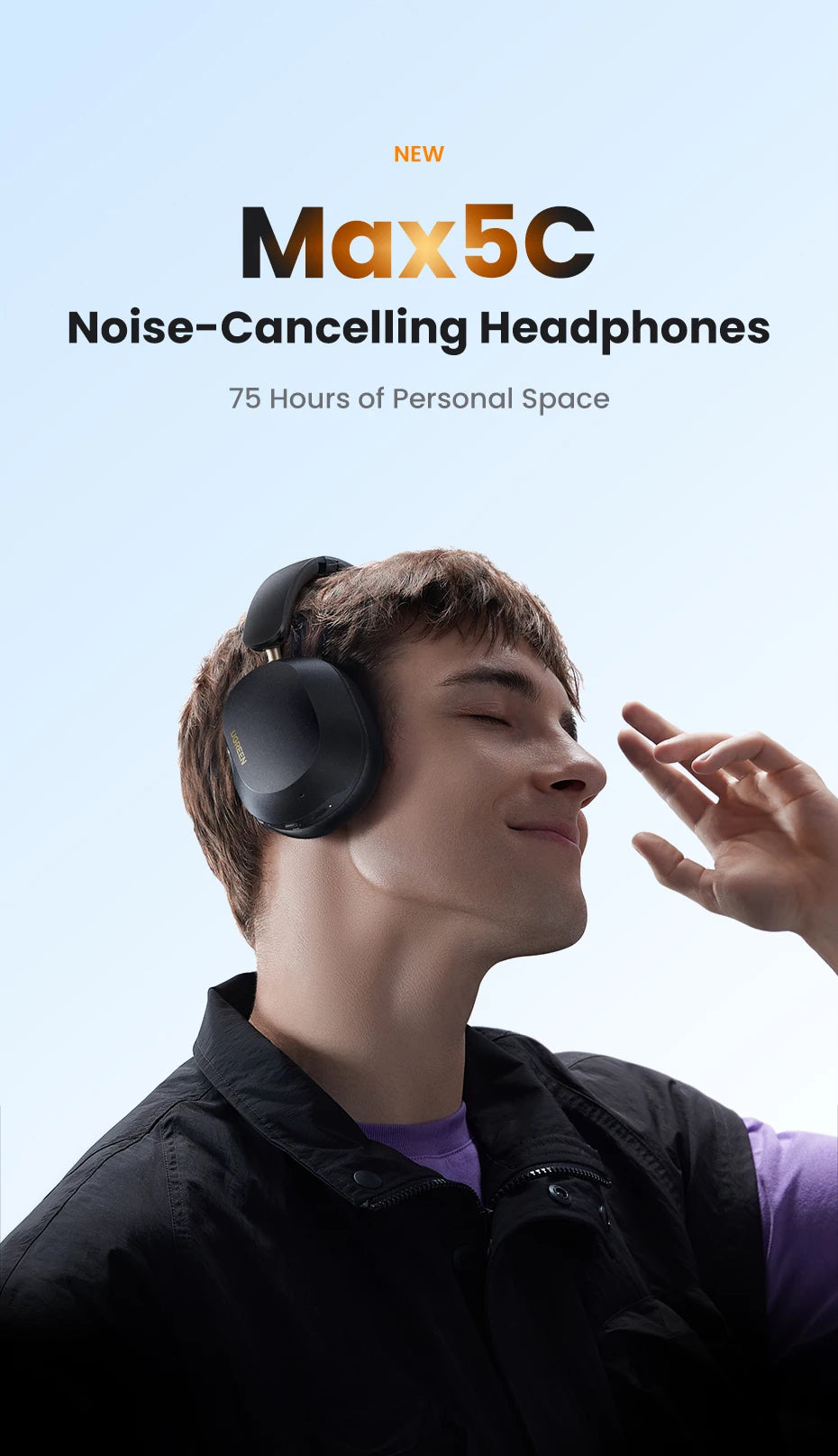 UGREEN Choice Max5c Wireless Bluetooth Headphones 43dB Active Noise Cancellation Hi-Res LDAC 75H Spatial Audio Earbuds Headset-World Bazaar Life