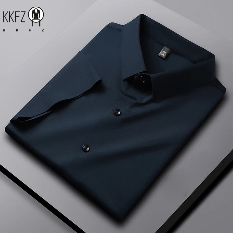 New Men's Business Casual Short Sleeved Solid Color Shirt Wrinkle Resistant Wrinkle Free Comfortable All Season Versatile Top