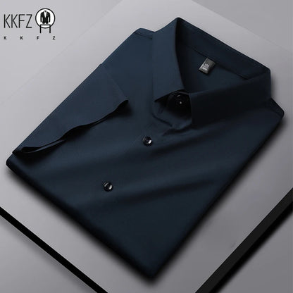New Men's Business Casual Short Sleeved Solid Color Shirt Wrinkle Resistant Wrinkle Free Comfortable All Season Versatile Top