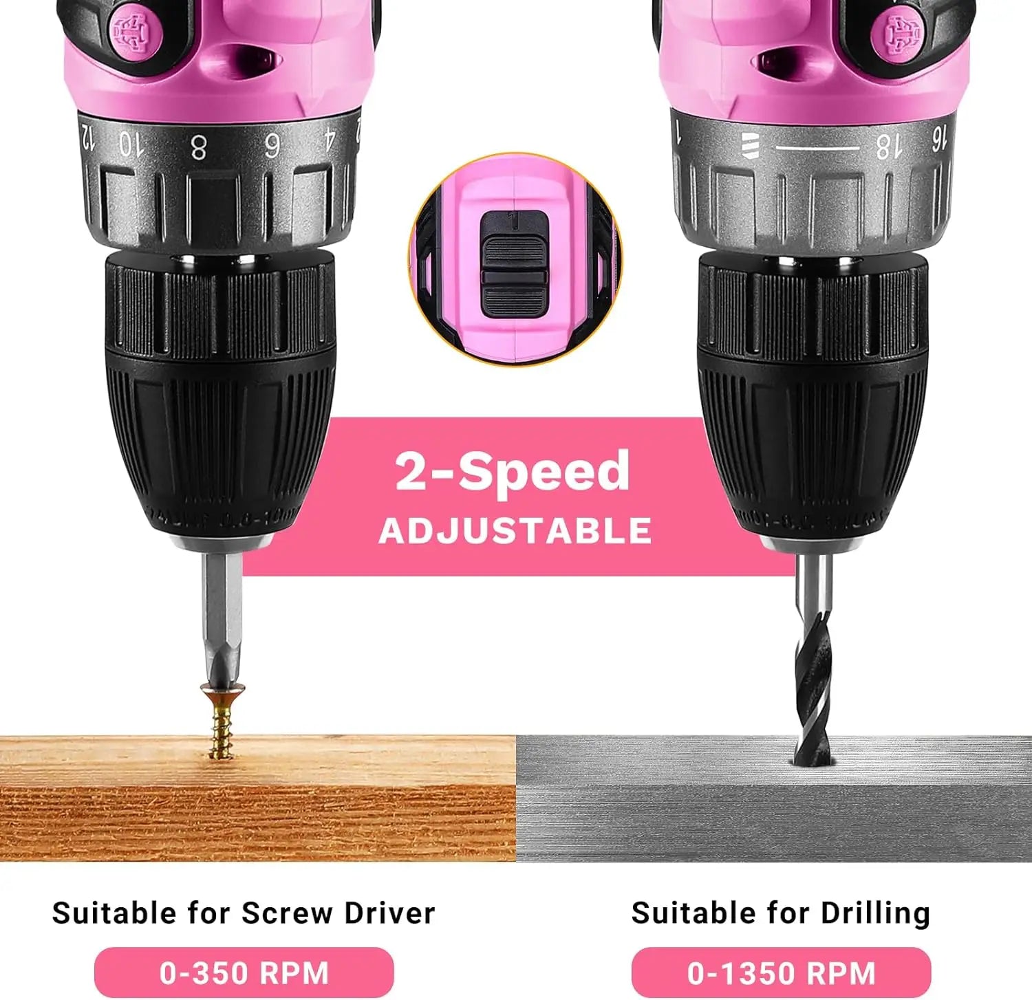 DEKO 20V Pink Cordless Power Drill Set for Women Electric Tool - World Bazaar Life