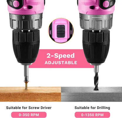 DEKO 20V Pink Cordless Power Drill Set for Women Electric Tool - World Bazaar Life