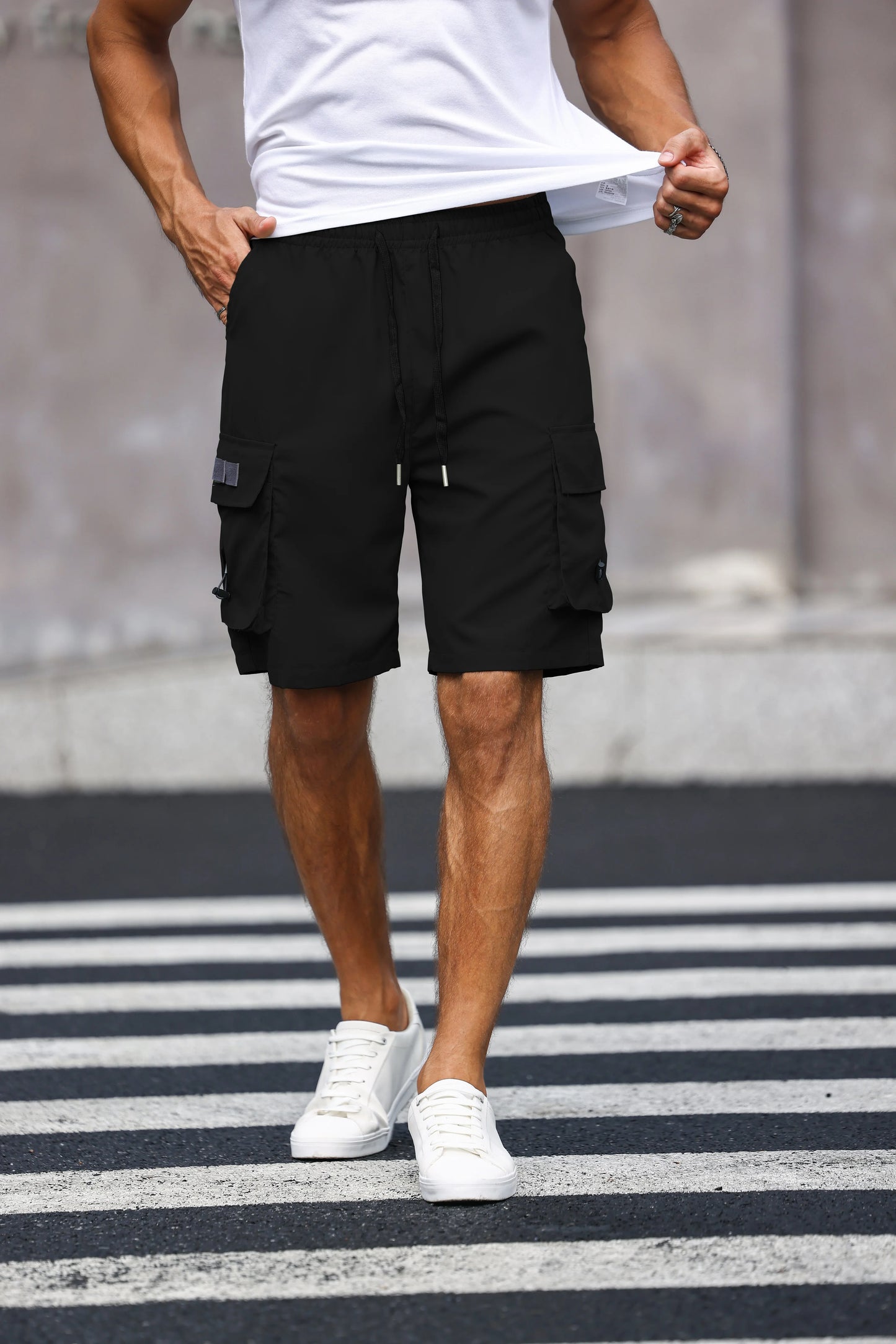 Men's Multicolor Drawstring Cargo Shorts Solid Color Pants with Pockets Casual Summer Shorts