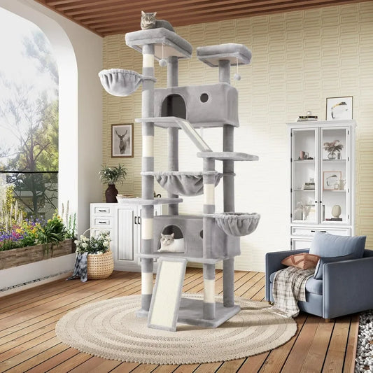 81in Multi-Level Tall Cat Tree Tower with Hammock & Perches for Kitties - World Bazaar Life