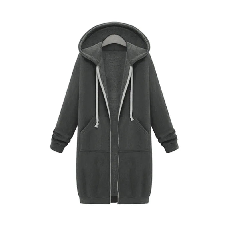 Hoodies Women 2022 New Autumn and Winter Thickening Loose Fashion Solid Color Pocket Design Top Hooded Long Sweatshirts Coat
