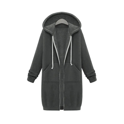 Hoodies Women 2022 New Autumn and Winter Thickening Loose Fashion Solid Color Pocket Design Top Hooded Long Sweatshirts Coat