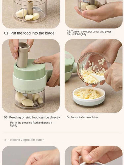 4 in 1 Handheld Electric Vegetable Cutter Set for Garlic Pepper Chili Onion Celery Ginger Meat with Brush Kitchen Tools