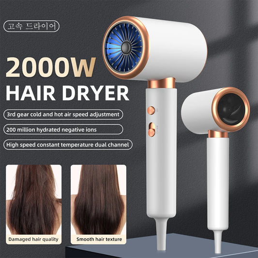 Ionic Hair Dryer 2000W - High-Speed Motor, Negative Ion Technology, Professional Hair Care, Free Shipping.