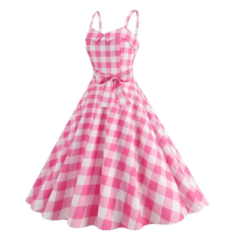 Retro Pink Plaid Summer Dress – Free Shipping - World Bazaar Life