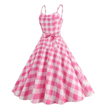 Retro Pink Plaid Summer Dress – Free Shipping - World Bazaar Life