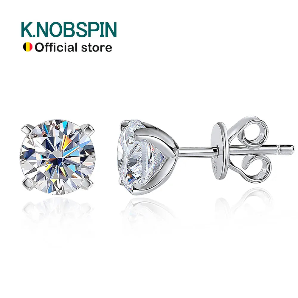 KNOBSPIN Moissanite Earring 0.2-2ct D VVS1 GRA Certified Lab Diamond 4 Claw s925 Sterling Silver Stud Earrings for Women Man-World Bazaar Life