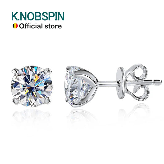 KNOBSPIN Moissanite Earring 0.2-2ct D VVS1 GRA Certified Lab Diamond 4 Claw s925 Sterling Silver Stud Earrings for Women Man-World Bazaar Life