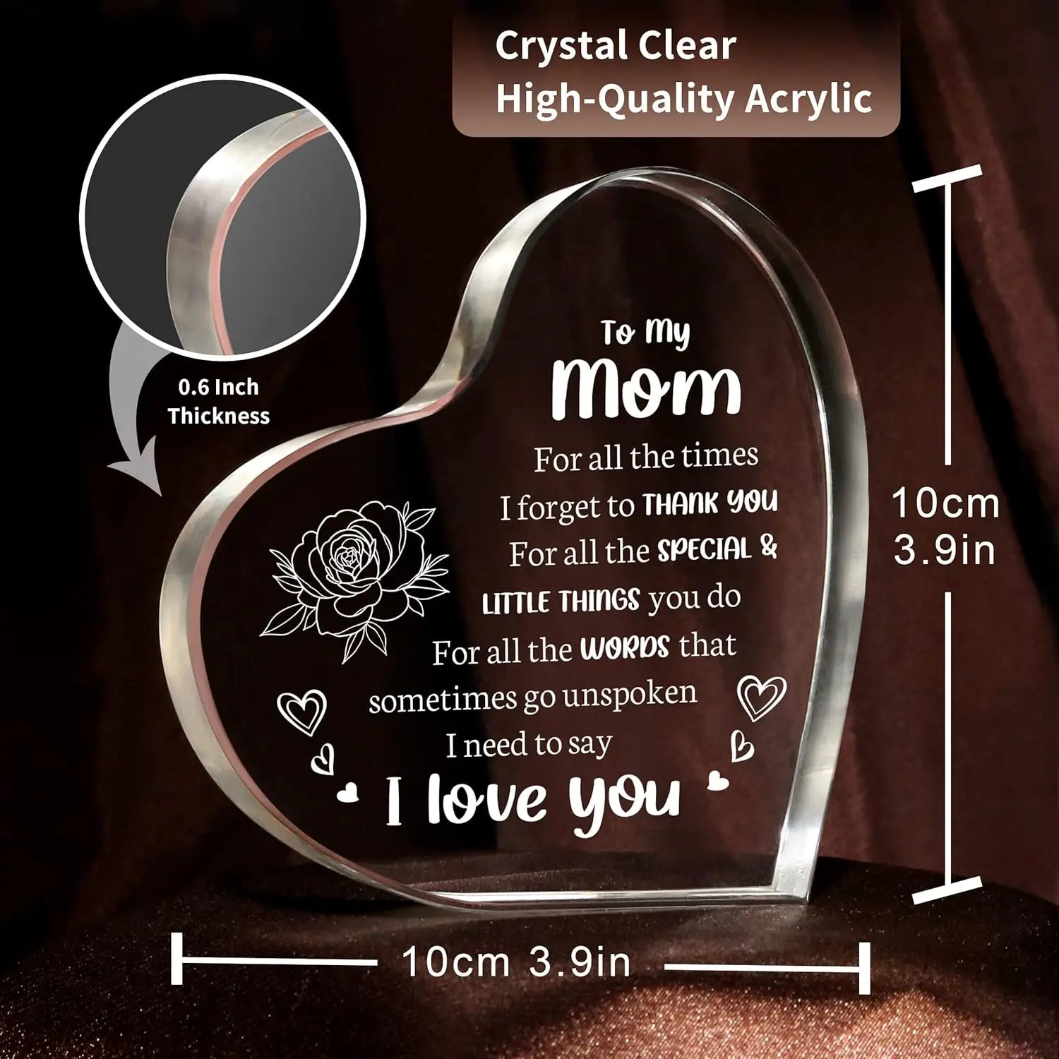 Heart Transparent Acrylic Ornaments Decorations Gift for My Mom Birthday Present From Family Souvenir for Mother's Day Gift-World Bazaar Life
